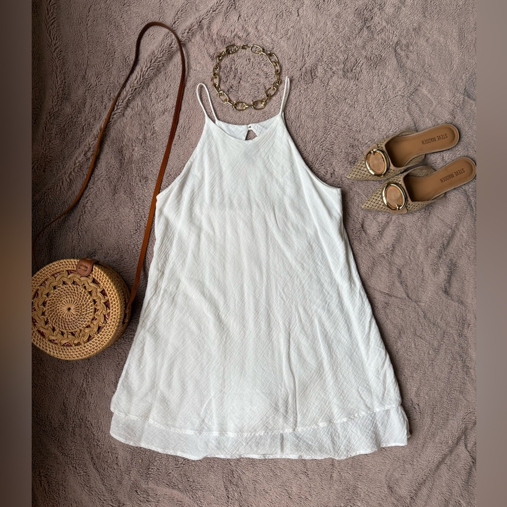 White Spaghetti Strap Linen Dress